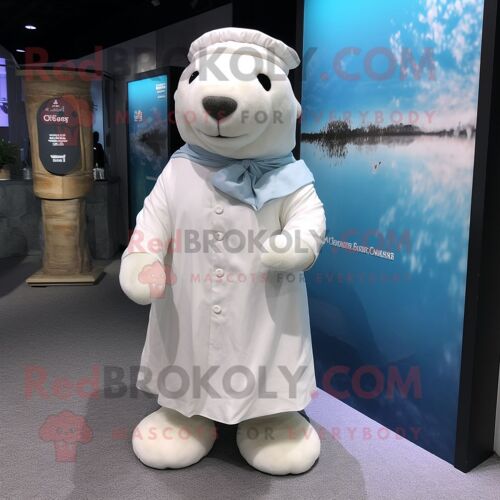 Personnage De Costume De Mascotte Redbrokoly White Stellar S Sea Cow Habillé D'une Robe Portefeuille Et De Bérets