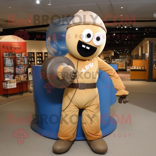 Personnage De Costume De Mascotte Redbrokoly Tan Human Cannon Ball Habillé Avec Un Jean Évasé Et Des Porte-Monnaie