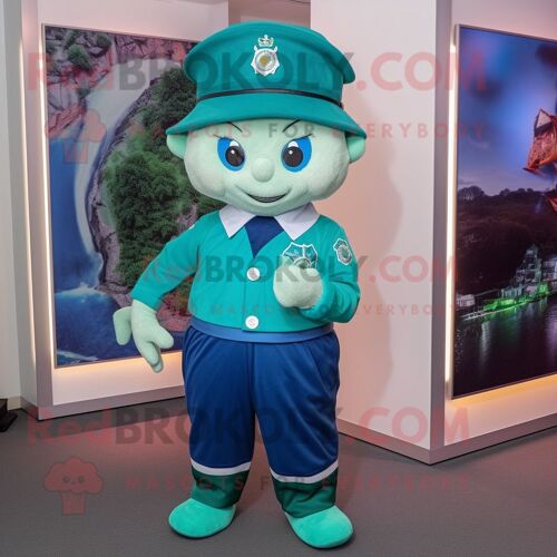 Personnage De Costume De Mascotte Redbrokoly De Drapeau Irlandais Bleu Sarcelle Habillé D'un Bermuda Et D'épingles À Chapeau