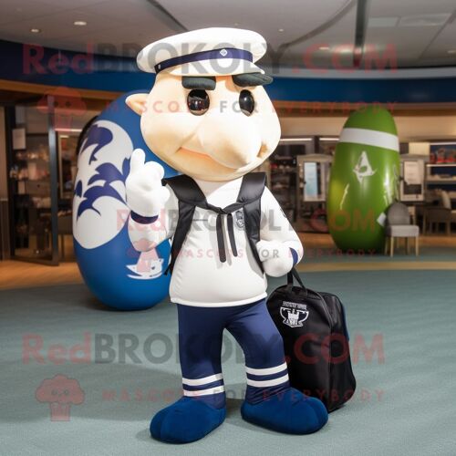 Personnage De Costume De Mascotte Redbrokoly De Soldat Américain De La Marine Habillé D'un Pantalon De Yoga Et De Sacs Messenger