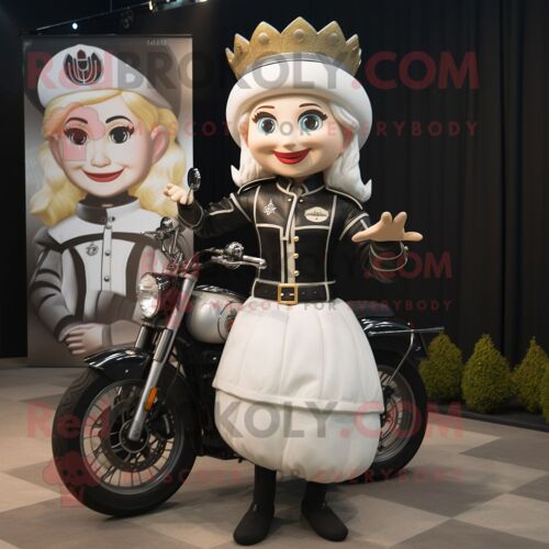 Personnage De Costume De Mascotte Redbrokoly De Reine Blanche Habillé D'une Veste De Motard Et De Bérets