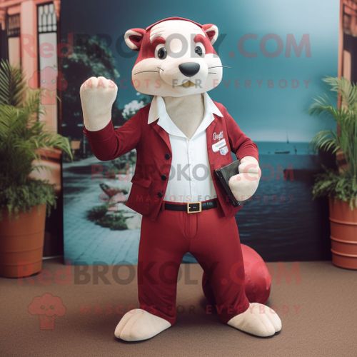 Personnage De Costume De Mascotte Redbrokoly Maroon Weasel Habillé D'un Pantacourt Et De Cravates