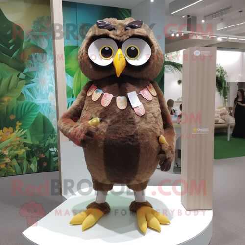 Personnage De Costume De Mascotte Redbrokoly De Hibou Brun Habillé D'un Bikini Et De Montres Bracelet
