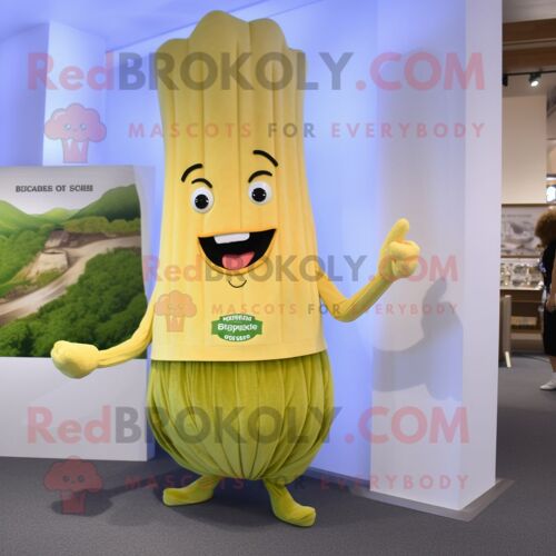 Personnage De Costume De Mascotte Redbrokoly De Céleri Doré Habillé D'un Pantacourt Et De Montres