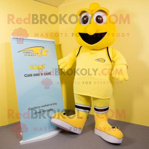 Personnage De Costume De Mascotte Redbrokoly Canari Bronzé Habillé D'un Maillot De Bain Et De Coussinets Pour Les Pieds