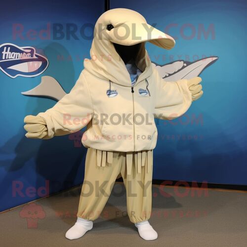 Mascotte Redbrokoly De Personnage De Baleine À Bosse Beige Habillée D'un Coupe-Vent Et De Cravates