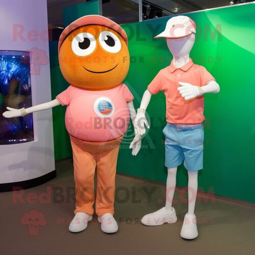 Personnage De Costume De Mascotte Redbrokoly De Balle De Golf De Pêche Vêtu D'un Jean Boyfriend Et De Montres Numériques