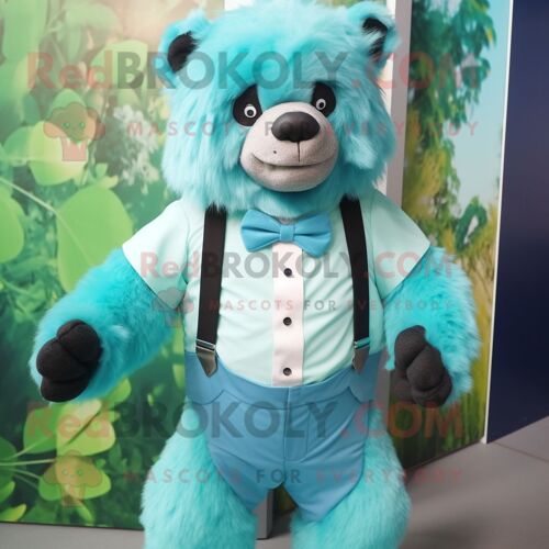 Personnage De Costume De Mascotte Redbrokoly D'ours Paresseux Cyan Habillé D'une Barboteuse Et De Noeuds Papillon
