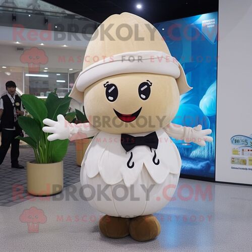 Mascotte Redbrokoly De Personnage De Navet Beige Vêtu D'une Jupe Cercle Et De Bérets