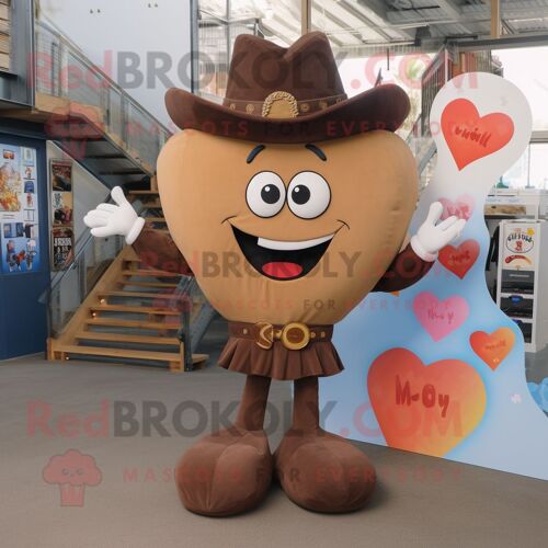 Mascotte Redbrokoly De Personnage En Forme De Coeur Marron Habillé D'un Jean Flare Et De Pinces À Chaussures