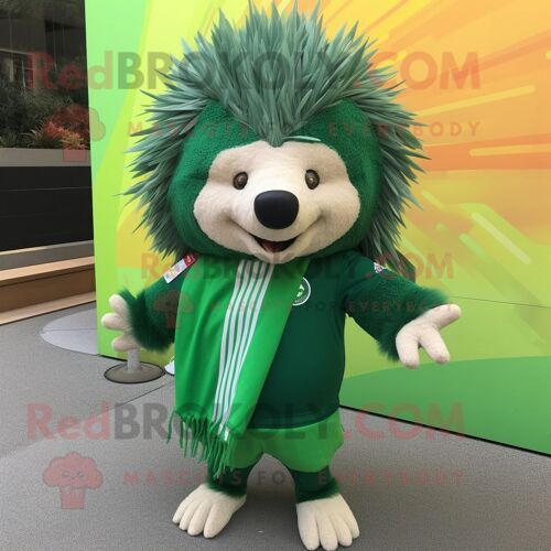 Personnage De Costume De Mascotte Redbrokoly De Porc-Épic Vert Habillé D'un Short De Course Et D'épingles À Châle