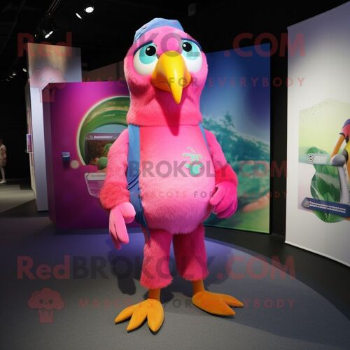 Mascotte Redbrokoly De Personnage De Perroquet Rose Habillé D'un Maillot De Bain Et De Bonnets