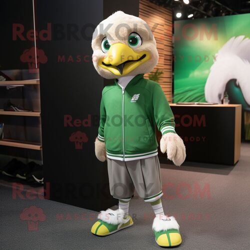 Personnage De Costume De Mascotte Redbrokoly Aigle Vert Habillé D'un Sweat-Shirt Et De Lacets