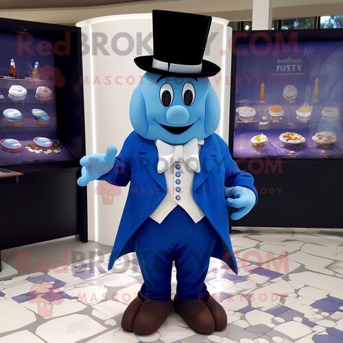 Personnage De Costume De Mascotte Redbrokoly De Chocolats Bleus Habillé D'un Smoking Et De Châles