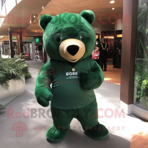 Personnage De Costume De Mascotte Redbrokoly D'ours Vert De La Forêt Habillé D'un Débardeur Et De Sacs Messenger