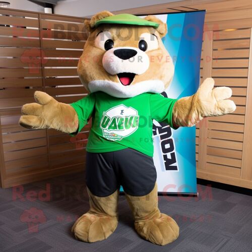 Personnage De Costume De Mascotte Redbrokoly De Castor Vert Habillé D'un T-Shirt Et De Cravates