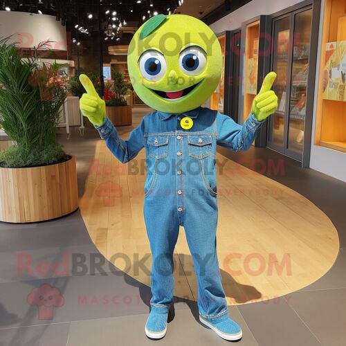 Personnage De Costume De Mascotte Redbrokoly Olive Lemon Habillé D'une Chemise En Jean Et De Bracelets