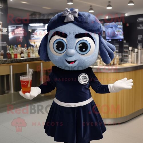 Costume De Mascotte Redbrokoly Cyclope Bleu Marine Habillé D'une Robe De Cocktail Et De Bandeaux