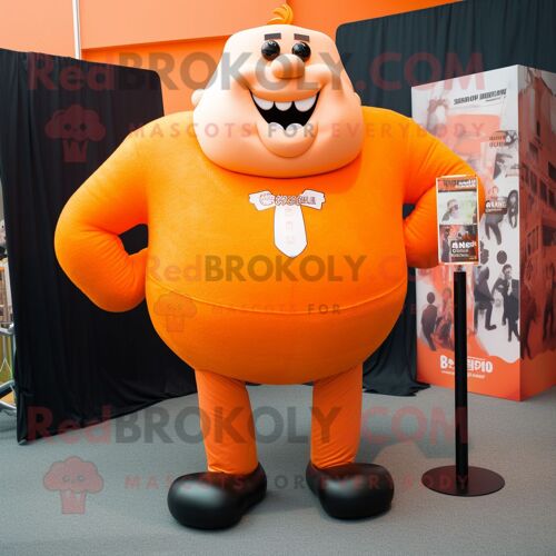 Mascotte Redbrokoly De Personnage De Strongman Orange Habillé D'un Pantalon Et D'une Pochette