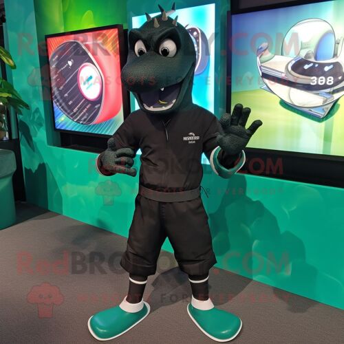 Personnage De Costume De Mascotte Redbrokoly De Monstre Du Loch Ness Noir Vêtu D'un Bermuda Et De Montres Intelligentes