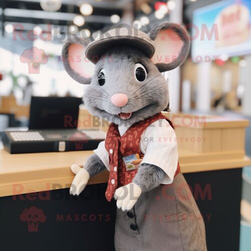 Personnage De Costume De Mascotte Redbrokoly De Rat Vêtu D'une Jupe Crayon Et De Casquettes