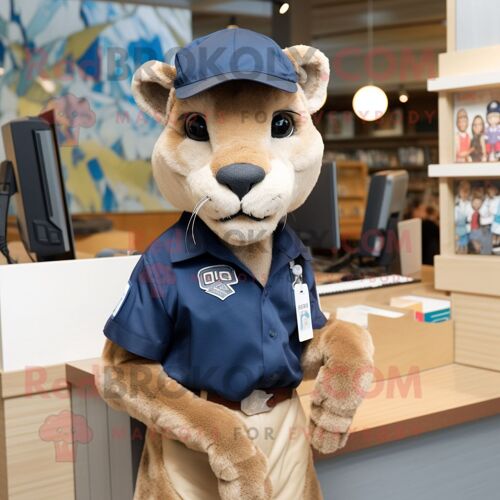 Personnage De Costume De Mascotte Redbrokoly De Lion De Montagne De La Marine Habillé D'un Pantalon Chino Et De Casquettes