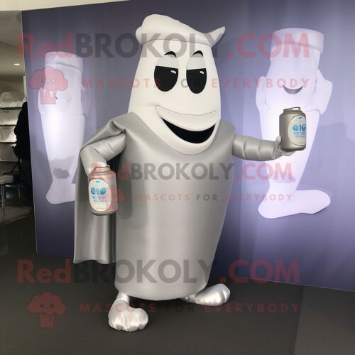 Personnage De Costume De Mascotte Redbrokoly De Bouteille De Lait En Argent Habillé D'une Robe De Soirée Et De Porte-Documents