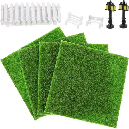 Ensemble de décoration de jardin miniature : meubles de maison de poupée avec bancs, lampadaires et ornements de pelouse pour un micro-aménagement paysager