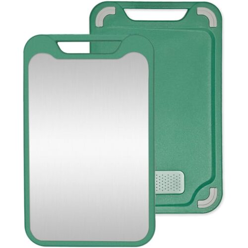 Planche À Découper En Acier Inoxydable 304 Et Polypropylène, Sans Bpa, Antidérapante, Facile À Nettoyer, Avec Trou De Suspension, Pour Viande, Légumes Et Fruits, Idée Cadeau, Grand Vert