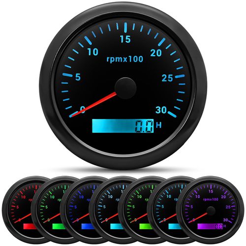 Tachymètre Numérique avec Écran LCD,Rétro-Éclairé,7 Couleurs,85mm,3000/4000/6000 RPM,pour Voiture,Bateau,Yacht -3000rpm-BN