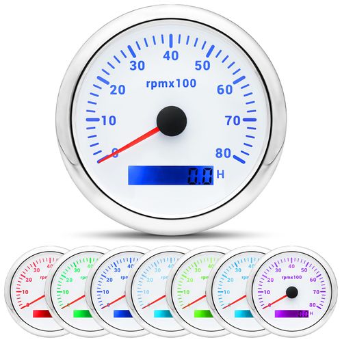 Tachymètre Numérique avec Écran LCD,Rétro-Éclairé,7 Couleurs,85mm,3000/4000/6000 RPM,pour Voiture,Bateau,Yacht -8000rpm-WS