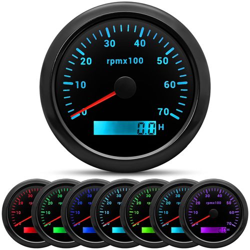 Tachymètre Numérique avec Écran LCD,Rétro-Éclairé,7 Couleurs,85mm,3000/4000/6000 RPM,pour Voiture,Bateau,Yacht -7000rpm-BN