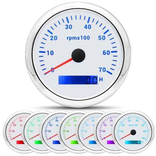 Tachymètre Numérique avec Écran LCD,Rétro-Éclairé,7 Couleurs,85mm,3000/4000/6000 RPM,pour Voiture,Bateau,Yacht -7000rpm-WS
