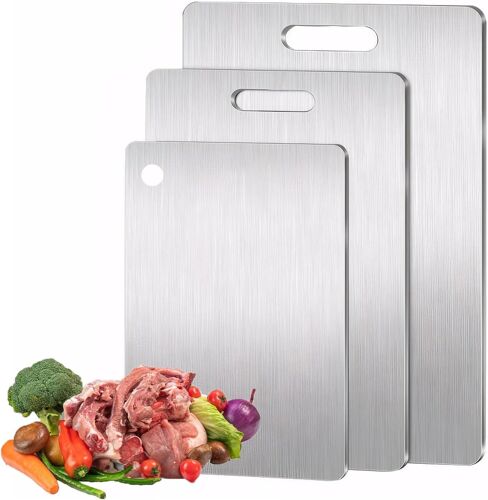 Lot De 3 Planche A Decouper En Titane¿Planche À Découper En Titane¿Planche À Découper Titane - Pour Viande, Pain, Légumes Et Fruits - 29 X 20 Cm, 34 X 23 Cm Et 39 X 28 Cm