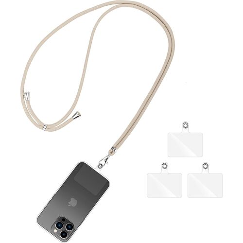 Cordon Telephone Portable, Tour De Cou Telephone Universelle Avec 3 Patchs, Laniere De Collier Compatible Avec La Plupart Des Coques Pour Smartphone, Brun Clair