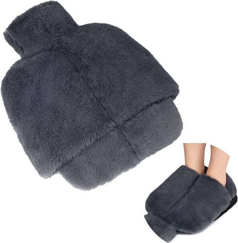 Bouillotte Pied,Chauffe-Pieds Bouillotte, 2l Bouillotte Peluche Eau Chaude, Chaufferette Pieds Reutilisable Lavable Et Amovible(Gris)