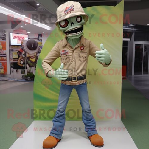 Personnage De Costume De Mascotte Redbrokoly De Zombie Bronzé Habillé D'un Jean Bootcut Et De Porte-Clés