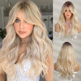 Perruques Longues Ondulées Et Ombrées Blonde Pour Femmes Cheveux Synthétiques Résistants À La Chaleur Perruque Pour Soirée Cosplay Utilisation Quotidienne 