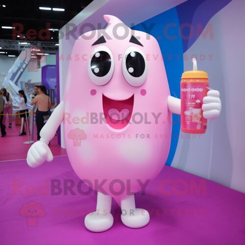 Personnage De Costume De Mascotte Redbrokoly De Bouteille De Lait Rose Habillé D'un Maillot De Bain Une Pièce Et De Boucles D'oreilles