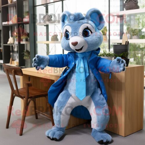 Personnage De Costume De Mascotte Redbrokoly D'écureuil Volant Bleu Habillé D'un Pantalon Et De Cravates