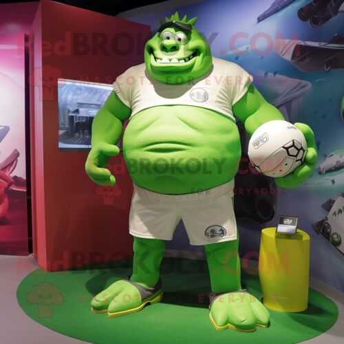 Personnage De Costume De Mascotte Redbrokoly De Ballon De Rugby Vert Citron Vêtu D'un Short Cargo Et De Montres