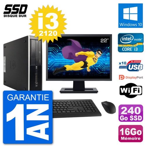 PC HP Compaq 6200 Pro SFF Ecran 22" i3-2120 RAM 16Go SSD 240Go Windows 10 Wifi