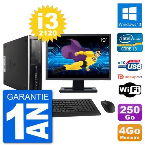 PC HP Compaq 6200 Pro SFF Ecran 19" i3-2120 RAM 4Go Disque 250Go Windows 10 Wifi