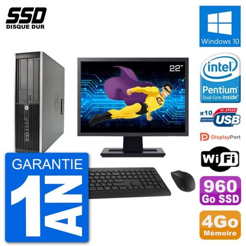 PC HP Compaq 6200 Pro SFF Ecran 22" Intel G630 RAM 4Go SSD 960Go Windows 10 Wifi