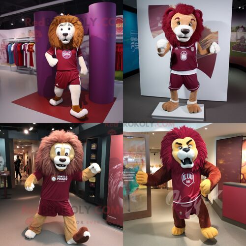Personnage De Costume De Mascotte Redbrokoly De Lion Marron Vêtu D'un Short De Course Et D'épingles À Châle