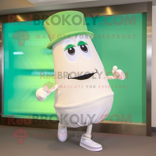 Personnage De Costume De Mascotte Redbrokoly De Haricot Vert Crème Habillé D'un Short De Course Et D'épingles À Chapeau