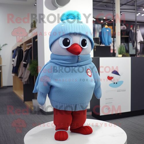 Personnage De Costume De Mascotte Redbrokoly Colombe Bleu Ciel Habillé D'un Pull Et De Bonnets