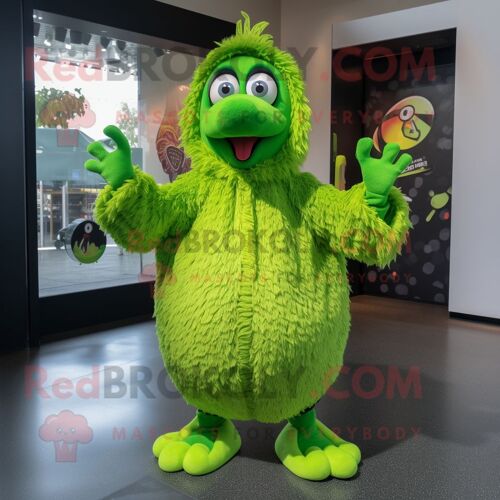 Personnage De Costume De Mascotte Redbrokoly De Paon Vert Citron Vêtu D'un Sweat À Capuche Et De Colliers