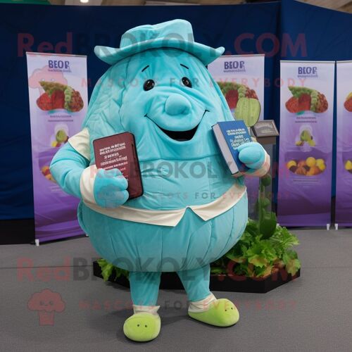 Personnage De Costume De Mascotte Redbrokoly De B?uf Salé Bleu Et De Chou Habillé Avec Un Body Et Des Portefeuilles