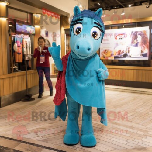 Personnage De Costume De Mascotte Redbrokoly Teal Mare Habillé Avec Mom Jeans Et Châles